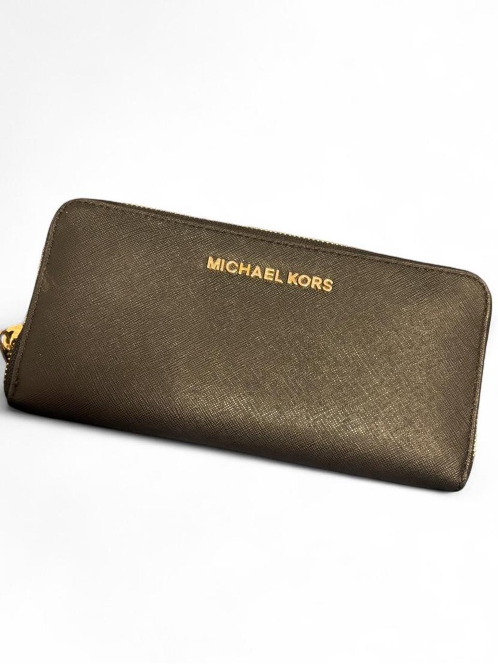 Michael Kors black saffiano zip wallet with gold logo
